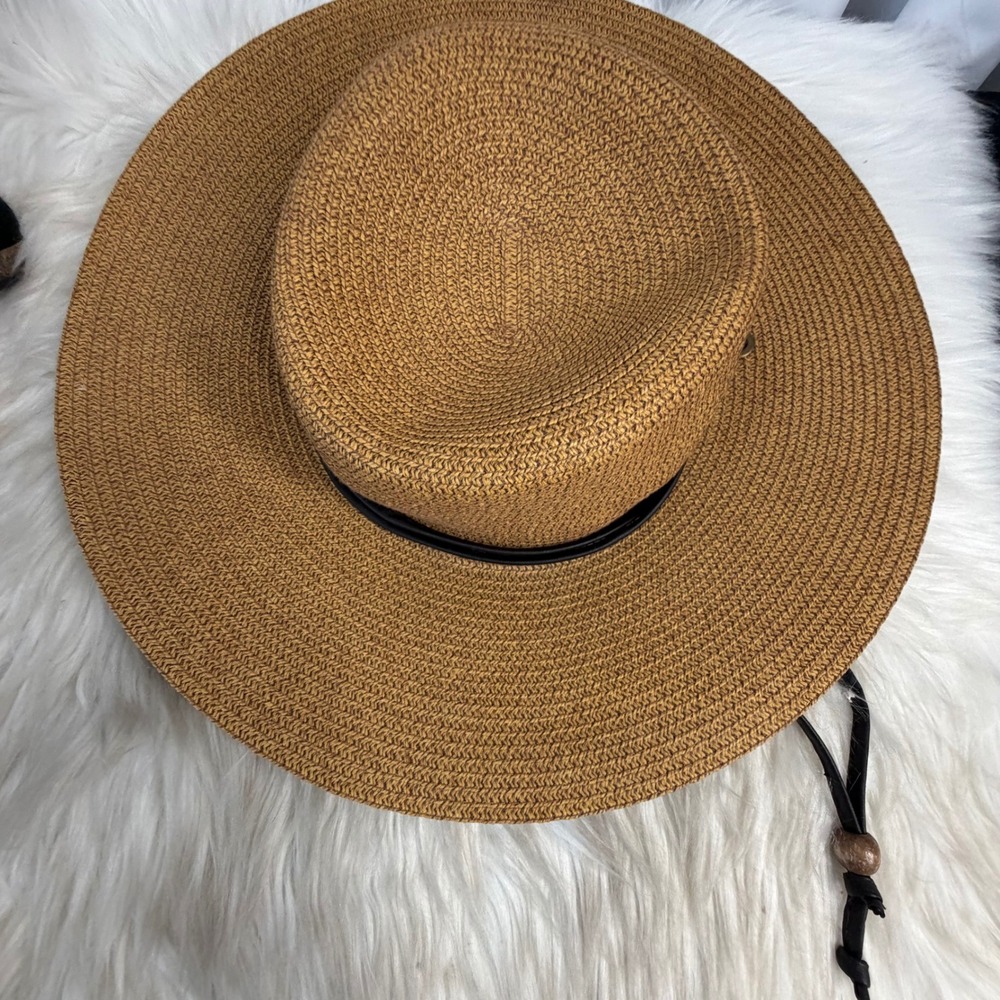 Sloggers Braided Sun Hat Tan Brown Wide Brim Chin Strap Adjustable Medium 57cm